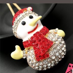 Rhinestone Red, Snowman Crystal Pendant/Necklace